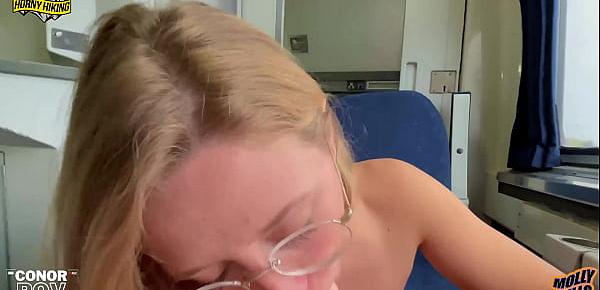 Busty Blonde Slut Fucked on Public Train - Molly Pills - Horny Hiking POV 4k